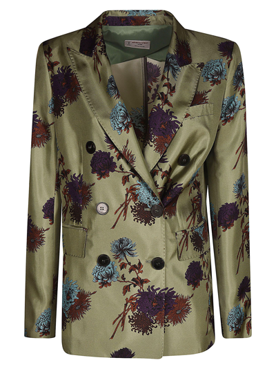 Alberto Biani Floral Print Double-breasted Dinner Jacket In Green
