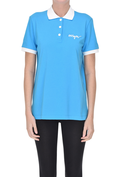 Msgm Cotton Polo In Light Blue