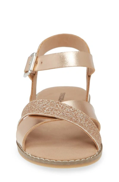 Tucker And Tate Kids' Arya Cross Strap Sandal In Rose Gold/glitter Faux Leather