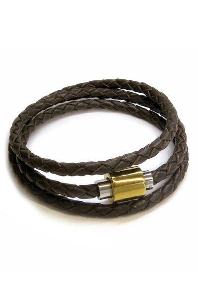 Liza Schwartz Original Braided Leather Triple Wrap Magnetic Bracelet In Brown