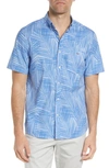 Vineyard Vines Leaf Print Short Sleeve Button-down Shirt In Palm - Calm Water