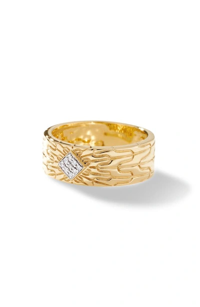 John Hardy 18k Yellow Gold Classic Chain Diamond Patterned Band