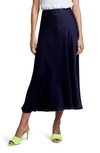 L Agence Clarisa Bias Cut Satin Skirt In Midnight