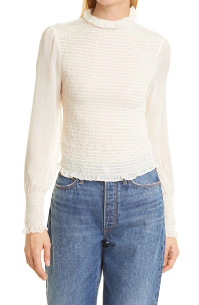 Rag & Bone Kayden Smocked Ruffle Blouse In Ecru