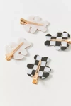 Urban Outfitters Crease-free Alligator Hair Clip Set In Pink Black Bear Check