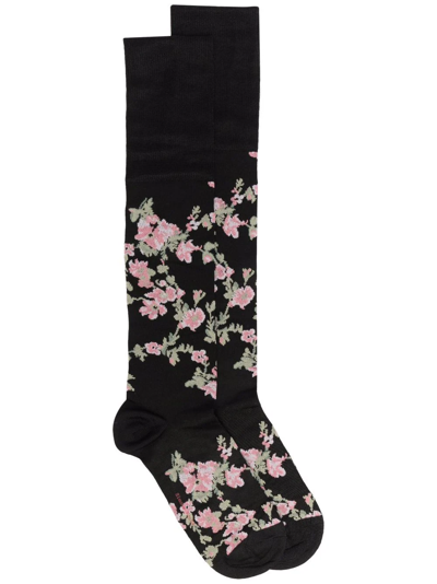 Simone Rocha Floral Intarsia Socks In Black