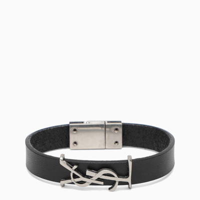 Saint Laurent Opyum Monogram Leather Bracelet In Black