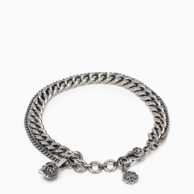 Alexander Mcqueen Crystal Skull Bracelet In Grey
