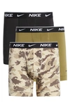 Nike 3-pack Dri-fit Essential Stretch Cotton Boxer Briefs In Khaki Camo/ Cargo Khaki/ Black