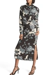 Reiss Theresa Floral Print Long Sleeve Midi Dress In Blue