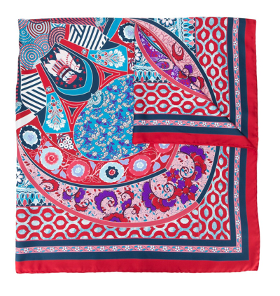 Ferragamo Monile Print Silk Square Shawl In Red