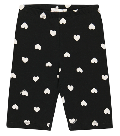 Monnalisa Kids' Heart-print Cotton Shorts In Black