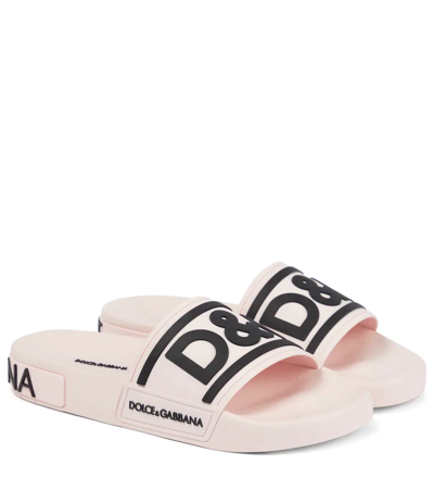 Dolce & Gabbana Slides Sandals With Logo In Pink & Purple