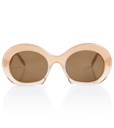 Loewe Oval Sunglasses In Shiny Pink / Brown