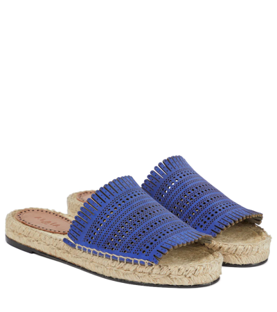 Alaïa Vienne Suede Espadrille Flat Sandals In Blue