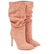 Paris Texas Holly 105 Pink Embellished Suede Knee-high Boots