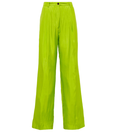 Dries Van Noten Pleated Neon Silk And Cotton-blend Satin Wide-leg Trousers In Bright Green