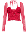 Self-portrait Cutout Gathered-jersey Top In Fuchsia