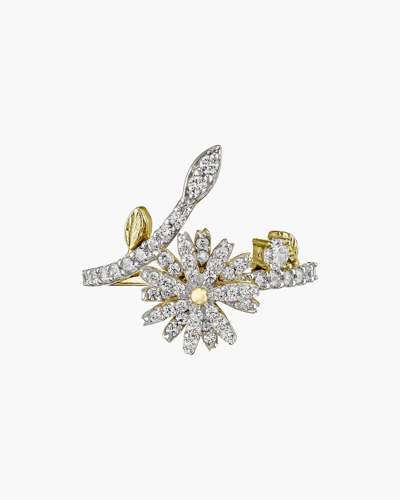 Anabela Chan 18k White & Yellow Gold Plated Sterling Silver English Garden Simulated Diamond Mini Daisy Ring In White/gold