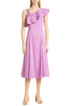 Veronica Beard Asymmetric Neck Cotton Blend Midi Dress In Vivid Orchid