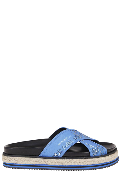 Kenzo Bandana-print Platform Sandals In Blau