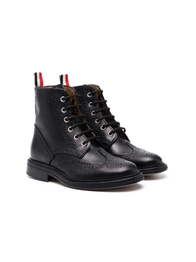 Thom Browne Brogue-detail Lace-up Boots In Black