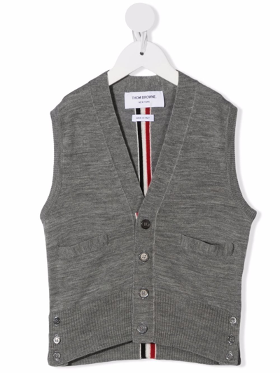 Thom Browne Stripe-detail Merino Cardigan In Grey