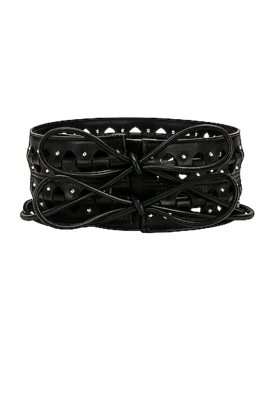 Alaïa Womens Noir Studded Laser-cut Leather Belt 26