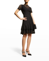Shani Short-sleeve Lace Dress W/ Double Ruffled Hem In Black