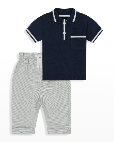 Miniclasix Kids' Boy's Sweater Top And Stripe Pant Set In Navy