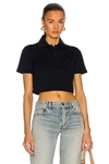 Saint Laurent Embroidered-logo Cropped Polo Shirt In Marine
