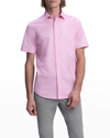 Bugatchi Tech Slub Knit Short Sleeve Stretch Cotton Button-up Shirt In Pink