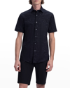 Bugatchi Tech Slub Knit Short Sleeve Stretch Cotton Button-up Shirt In Black