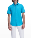 Bugatchi Tech Slub Knit Short Sleeve Stretch Cotton Button-up Shirt In Aqua