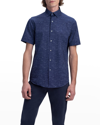 Bugatchi Tech Slub Knit Short Sleeve Stretch Cotton Button-up Shirt In Midnight