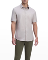 Bugatchi Tech Slub Knit Short Sleeve Stretch Cotton Button-up Shirt In Sand