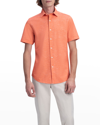 Bugatchi Tech Slub Knit Short Sleeve Stretch Cotton Button-up Shirt In Coral