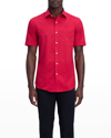 Bugatchi Tech Slub Knit Short Sleeve Stretch Cotton Button-up Shirt In Ruby