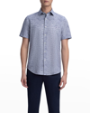 Bugatchi Tech Slub Knit Short Sleeve Stretch Cotton Button-up Shirt In Navy