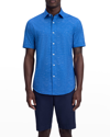 Bugatchi Tech Slub Knit Short Sleeve Stretch Cotton Button-up Shirt In Classic-blue
