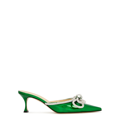 Mach & Mach 65 Green Crystal-embellished Leather Mules In Silver,blue
