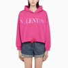 VALENTINO FUCHSIA LOGO-PRINT CROPPED HOODIE