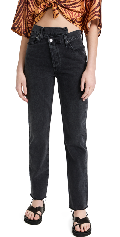 Agolde Criss Cross High-rise Straight-leg Organic Jeans In Black