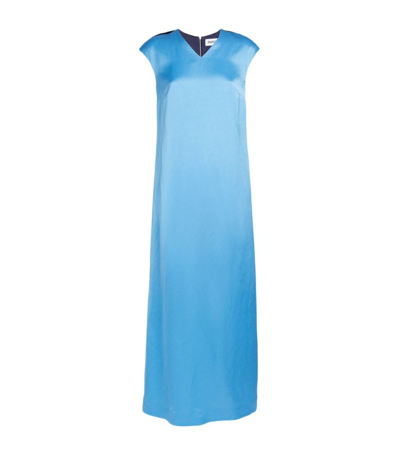 Partow Sloane Bicolor Satin Maxi Dress In Sky/ink Combo