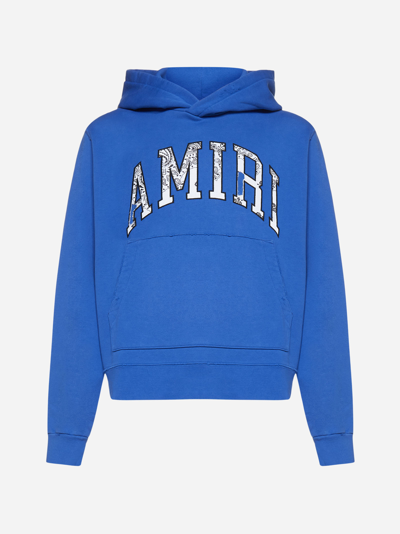 Amiri Men's Bandana-logo Distressed Hoodie In Blue | ModeSens