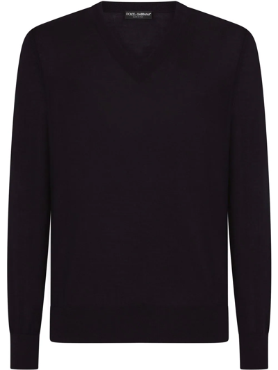 Dolce & Gabbana V-neck Knitted Jumper In Blue