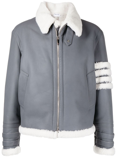 Thom Browne Four-bar Biker Jacket In Grey