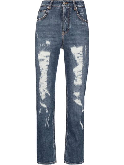 Dolce & Gabbana Distressed Straight Leg Jeans In S9001 Blue