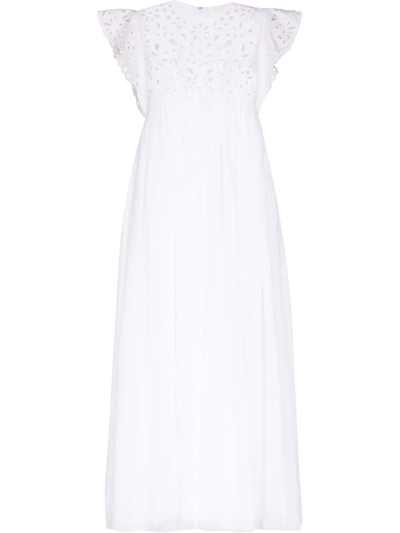 Chloé Broderie Anglaise Cotton-poplin Maxi Dress In White