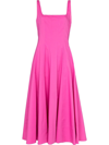 Staud Wells Stretch Cotton Poplin Midi Fit & Flare Dress In Pink